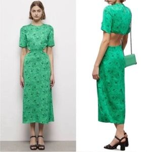 The Kooples Graphic Poppies Vibrant Green Backless Dres XS NWT $435